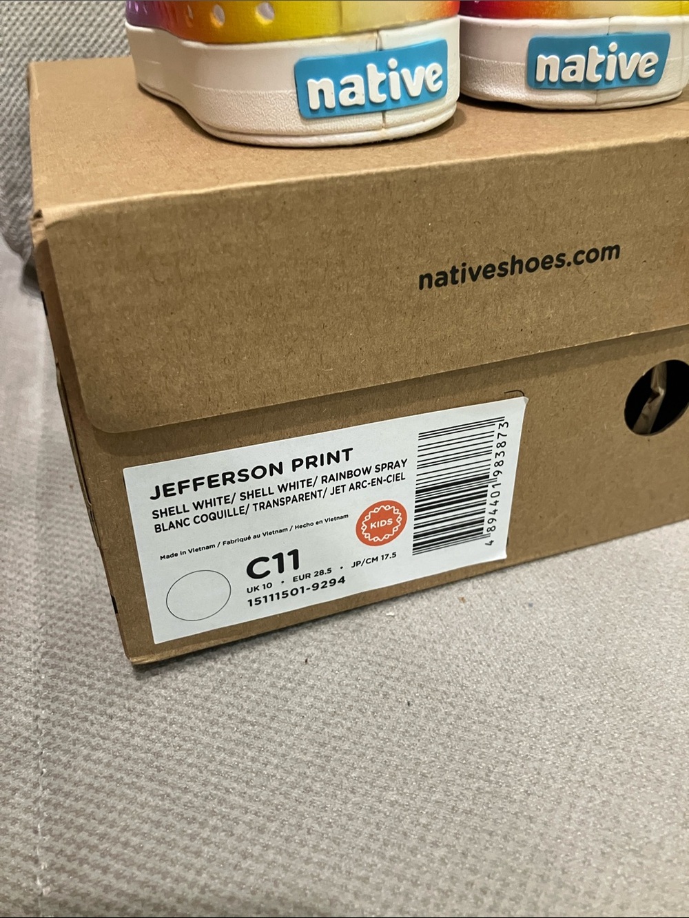 NEW IN BOX NATIVE Kids Rainbow Gradient Slip-On Shoes - Multi SIZE C11 - Picture 9 of 12